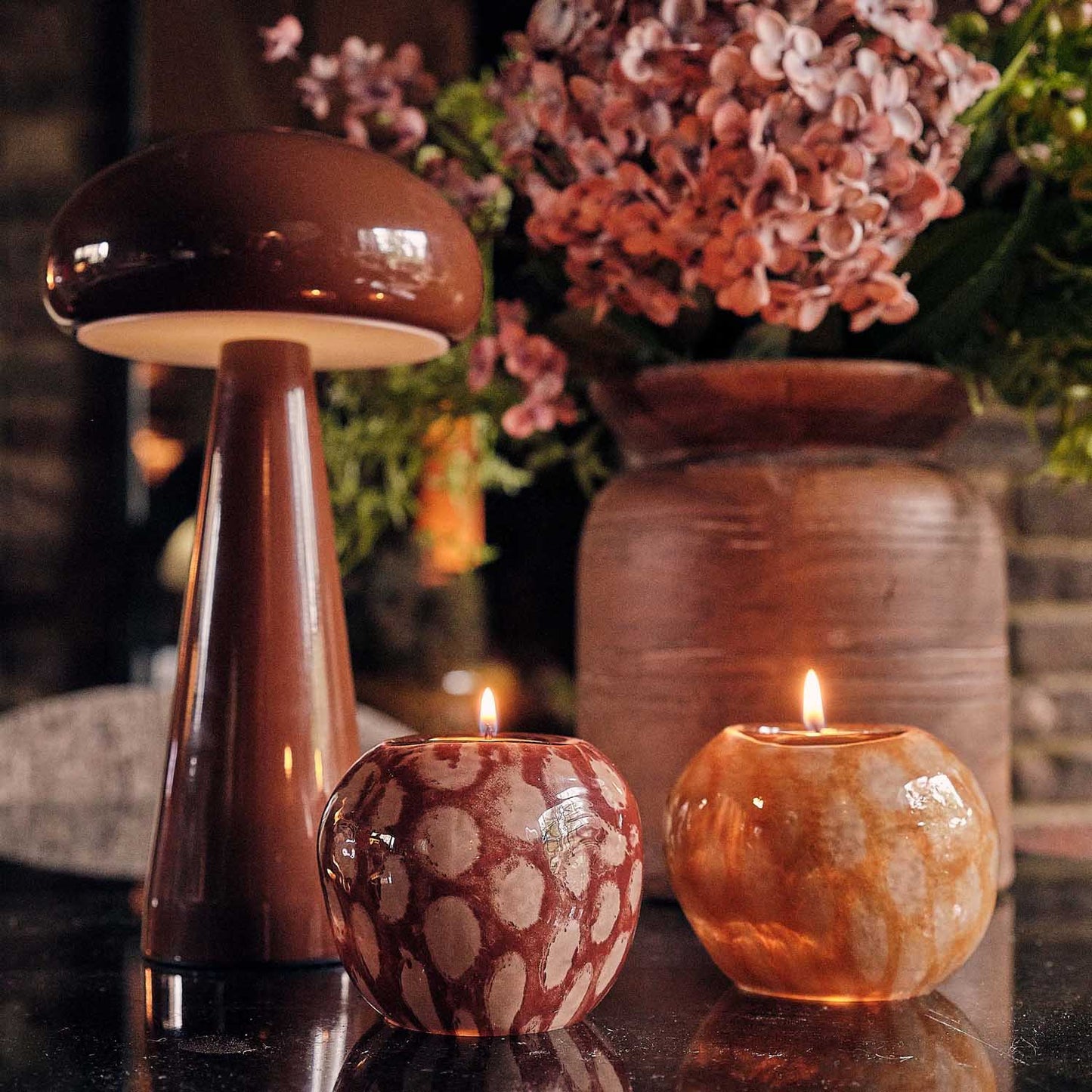 NILA GLASS CANDLE HOLDER - HONEY