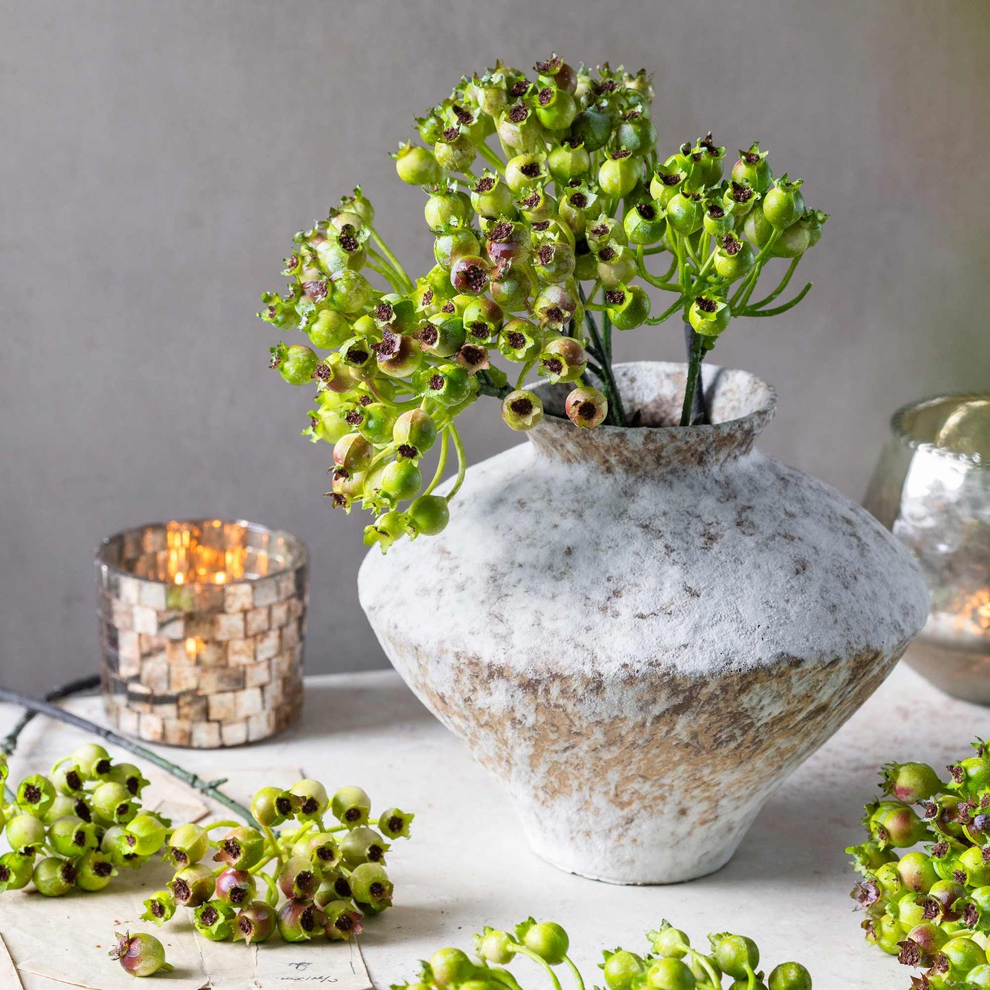 ARTIFICIAL ROSEHIP BUNCH, OLIVE